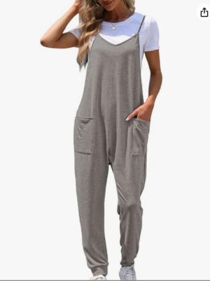 Womens V-neck Sleeveless Loose Casual Jumpsuits Adjustable Spaghetti Straps Long Pants Overalls Onesie