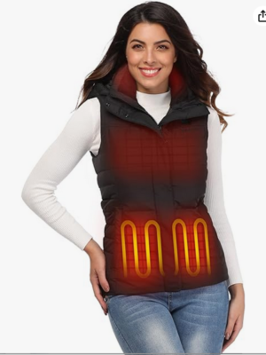 Women’s Heated Vest with 90% Down Insulation and Detachable Hood (Battery Included)